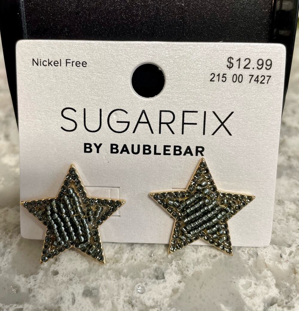 SUGARFIX BaubleBar Gold Tone Starry Night Stud earrings gray nickel free - NEW